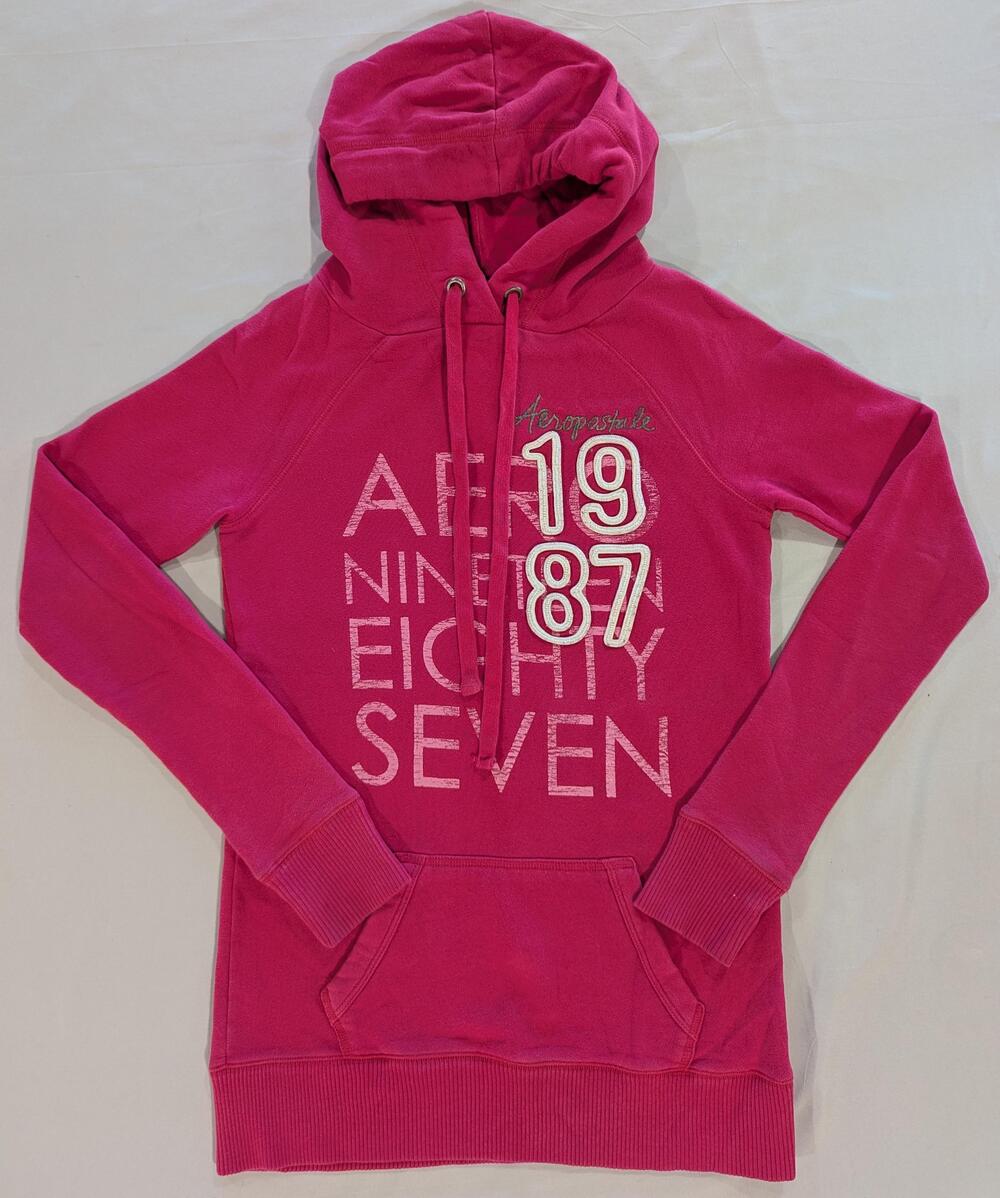 Aeropostale Hoodie Juniors XS Pink AERO 1987 Fleece Pullover Logo Graphic